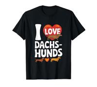 J'aime Les teckels avec des Chiens en Forme de cœur T-Shirt Graphique avec Valeur, Homme, Noir, L