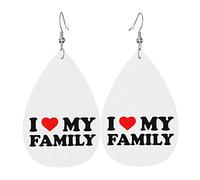 J'aime ma famille Boucles d'oreilles en cuir pour femmes Dangle Boucle d'oreille Pendentif avec crochet Cadeaux pour fille adulte