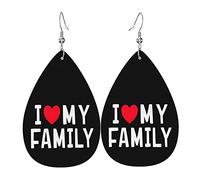 J'aime ma famille Boucles d'oreilles en cuir pour femmes Dangle Boucle d'oreille Pendentif avec crochet Cadeaux pour fille adulte