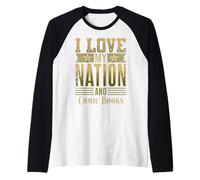 J'aime ma Nation et Les Bandes dessinées - Patriotic American Manche Raglan