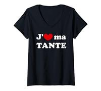 J'aime ma Tante, Tante Française Love T-Shirt avec Col en V