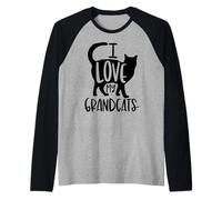 J'aime Mes Grands-Parents Grand-mère Grand-père Papa Chats Amoureux des Animaux Manche Raglan