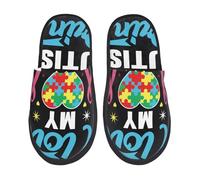 J'Aime Mon Autisme Homme Femme Pantoufles Peluche Chaussons Antidérapantes Chaussures De Maison Pour Extérieur Intérieur Hiver M