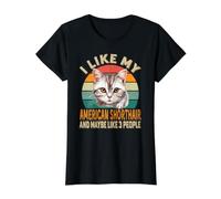 J'aime Mon Chat à Poil Court américain pour Les Amateurs de Chats et de Chatons rétro T-Shirt Graphique avec Valeur, Femme, Noir, S