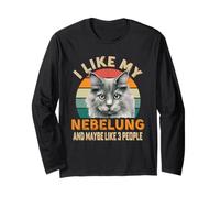 J'aime Mon Chat Nebelung, rétro, Vintage, Amusant pour Les Amoureux des Chats Manche Longue