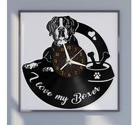 J'aime Mon Chien Boxer thème Horloge Murale Disque Vinyle, Pendule Murale de décor Cadeau Homme pour Cuisine Maison Salon Chambre école(C)