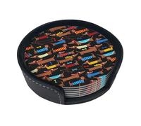 J'aime Mon Chien Teckels Imprimer,Lot de 6 Dessous de Verre Ronds en Cuir synthétique avec Support pour la Maison, Le Bureau et la Cuisine