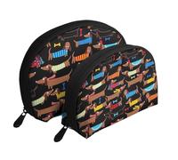 J'aime Mon Chien teckels Imprimer, Trousse de Maquillage Coquille Femme Petit Porte-Monnaie Trousse de Toilette Trousse à cosmétiques 2 pièces