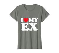 J'aime Mon ex T-Shirt, Femme, Vert Kaki chiné, S