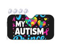 J'aime Mon Imprimé sur l'Autisme Voiture Pare-Soleil avec Ventouses Couverture Pare Brise Isolation Thermique Voiture Housses De Soleils pour Berlines SUV Voitures 76x140cm