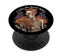 J'aime Mon Livre préféré Café épicé Lecteur de crâne glacé PopSockets PopGrip Adhésif