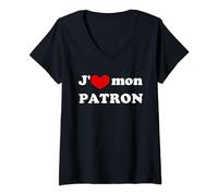 J'aime mon Patron, French Boss Love T-Shirt avec Col en V