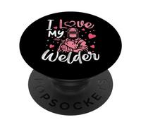 J'aime Mon Soudeur, Femme soudeuse drôle, Femmes et Filles PopSockets PopGrip Adhésif