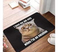 J'aime Mon Travail Seulement Quand Je suis en Vacances Citation drôle de Chat Paillasson antidérapant Tapis de Sol Tapis pour entrée de Cuisine Tapis de Sol