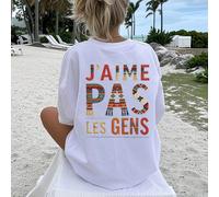 J'AIME PAS LES GENS Conception d'impression Femmes Coupe ample 100% Coton T-Shirt, Impression graphique colorée, Confortable pour toutes les saisons, Polyvalent pour le layering ou le port seul L,M,S,