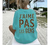 "J'AIME PAS LES GENS" Imprimé léopard avec graphique de lettres, T-shirt ample pour femmes, Top d'été, Série K-Pop Warrior, Top en pur coton, Vêtements pour femmes, Tenue d'été pour femmes, Vêtements