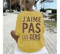 "J'AIME PAS LES GENS" Imprimé léopard avec graphique de lettres, T-shirt ample pour femmes, Top d'été, Série K-Pop Warrior, Top en pur coton, Vêtements pour femmes, Vêtements d'été pour femmes, Tricot