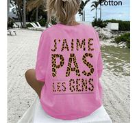 "J'AIME PAS LES GENS" T-shirt ample pour femmes avec imprimé léopard et graphique de lettres, top d'été, série K-Pop Warrior, top en pur coton, vêtements pour femmes, tenue d'été pour femmes, tricot, 