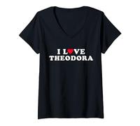 J'aime Theodora, petite amie correspondante, nom de Theodora T-Shirt avec Col en V