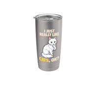 J'aime vraiment les chats Ok Animal Lover Cute Turc Angora Gobelet isotherme en acier inoxydable double paroi