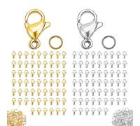 Jaimela 280 Pièces Pince de Homard Fermoir Argent 12x6mm et Anneaux de Saut Ouverts 5mm en Métal, Fermoir de Collier pour Pendentifs Bricolage Bijoux Fabrication(Argent et Or)