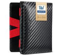 Jaimie Jacobs Magic Wallet Flap Boy Portefeuille Magique avec RFID Blocage Porte-Carte pour Homme en Cuir Vache Italien (Carbon avec Rouge)