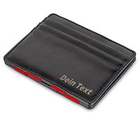Jaimie Jacobs ® Magic Wallet Flap Boy Slim avec Gravure - l'Original - Portefeuille Magique, Blocage RFID, Porte Billet, Porte Monnaie Mince Homme, Cuir Vache (Noir avec Rouge)
