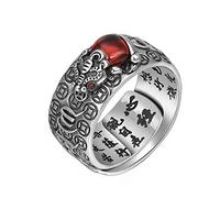 JAJAFOOK Bague en argent 999 vintage Pixiu avec crapaud doré à six caractères mantra cœur sutra pour homme et femme, Métal, Argent sterling