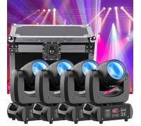 JAJALUYA 200W DJ Lyre LED - 18 Prisme Gobos Beam DMX Jeux de Lumiere - Lumière de Scène pour Fêt Mariage Pack De 4 avec Flightcase