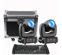 JAJALUYA 200W DJ Lyre LED - 18 Prisme Gobos Beam DMX Jeux de Lumiere - Pack De 2 Avec Console 384 Canaux & Flightcase