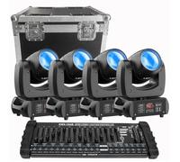 JAJALUYA 200W DJ Lyre LED - 18 Prisme Gobos Beam DMX Jeux de Lumiere - Pack De 4 Avec Console 384 Canaux & Flightcase