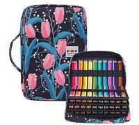 JAKAGO 304 Slots Trousse Crayons,4 Compartiments Trousse Crayon de Couleur Grande Capacité Pochette Sac Porte-Stylo pour Le Rangement de Feutres Crayons Aquarelle Gomme (Tulip)