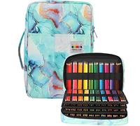 JAKAGO 304 Slots Trousse Crayons,4 Compartiments Trousse Crayon de Couleur Grande Capacité Pochette Sac Porte-Stylo pour Le Rangement de Feutres Crayons Aquarelle Gomme (Marble Green)