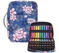 JAKAGO 304 Slots Trousse Crayons,4 Compartiments Trousse Crayon de Couleur Grande Capacité Pochette Sac Porte-Stylo pour Le Rangement de Feutres Crayons Aquarelle Gomme (M-Flower)