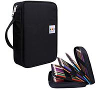 JAKAGO Trousse à Crayons de Couleur à 220 emplacements de Grande capacité pour Artiste Peintre avec Fermeture éclair - Sac de Rangement pour marqueurs, surligneurs, Fournitures de Voyage, Noir, 12 x