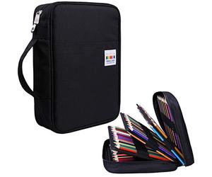 JAKAGO Trousse à Crayons de Couleur à 220 emplacements de Grande capacité pour Artiste Peintre avec Fermeture éclair - Sac de Rangement pour marqueurs, surligneurs, Fournitures de Voyage, Noir, 12 x
