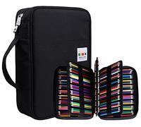 JAKAGO Trousse Crayon de Couleur 220 Grande Trousse Scolaire avec Poignée Solide,Portable étanche Sac a Crayon Idéal pour Excellent Cadeau Femme/Homme/étudiant/Artiste (Black)