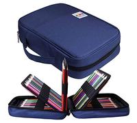 JAKAGO Trousse Crayon de Couleur 220 Grande Trousse Scolaire avec Poignée Solide,Portable étanche Sac a Crayon Idéal pour Excellent Cadeau Femme/Homme/étudiant/Artiste (Blue)