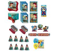 Jake and the Neverland Pirates Party Bundle Assiettes, serviettes, nappes, sacs surprises, chapeaux, centres de table, bannière, invitations, récompenses, ballons (grand lot pour 16)