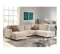 Jake - canapé panoramique d'angle droit - convertible avec coffre - 7 places - en velours côtelé - Beige Beige G