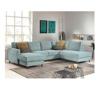 Lisa Design – Canapé panoramique d'angle convertible Jake – Velours côtelé, Bleu 7 places
