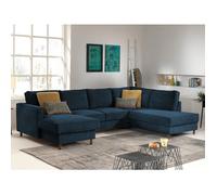 Jake - canapé panoramique d'angle droit - convertible avec coffre - 7 places - en velours côtelé - Bleu Ardoise Bleu Ardoise