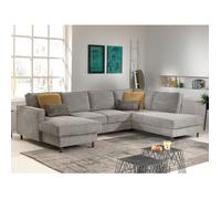 Jake - canapé panoramique d'angle droit - convertible avec coffre - 7 places - en velours côtelé - Gris clair Gris clair