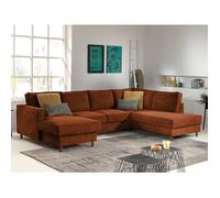 Jake - canapé panoramique d'angle droit - convertible avec coffre - 7 places - en velours côtelé - Rouille