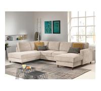 Jake - canapé panoramique d'angle gauche - convertible avec coffre - 7 places - en velours côtelé - Beige Beige