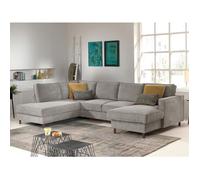 Jake - canapé panoramique d'angle gauche - convertible avec coffre - 7 places - en velours côtelé - Gris clair Gris clair