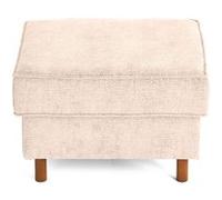 Lisa Design - Jake - Pouf en Tissu Velours Relief - Pieds en Bois foncé, Beige