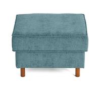 Lisa Design - Jake - Pouf en Tissu Velours Relief - Pieds en Bois foncé, Bleu