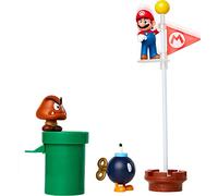 Coffret de 5 figurines MARIOBROS Thème Plaine du Grand Chêne - Mario, Goomba, bombe, drapeau inclus