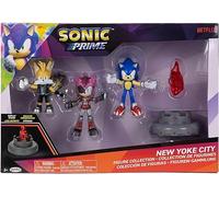 Jakks Pacific Sonic Prime - Pack 3 Figurines - Sonic,Rusty Rose, Tails - Licence Officielle - Thème New York - Accessoire Éclat de Prisme - Figurine articulée - Collection - Jouet Enfants 3 Ans et +